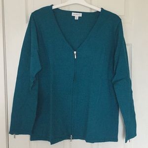 Susan Graver zip cardigan cotton sweater Teal